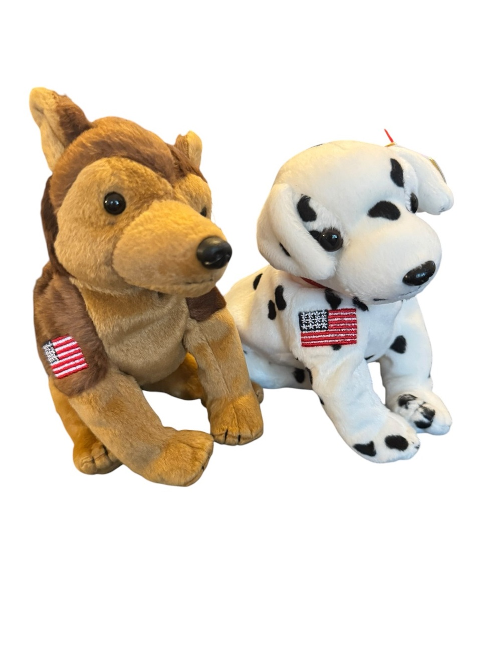Beanie Baby Brown & White Dalmatian Set with Flag Patch- Rescue and Courage